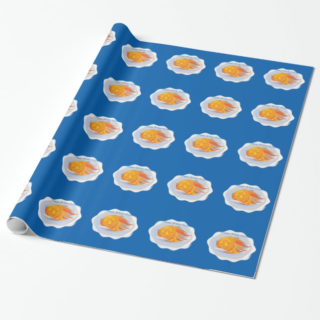 Winter Solstice Wrapping Paper, Blue Paper (Unrolled)