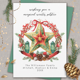 Winter Solstice Wreath Star Holiday Christmas Yule Card