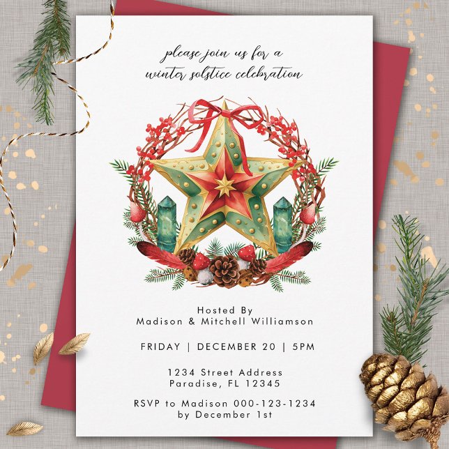Winter Solstice Wreath Star Holiday Christmas Yule Invitation (Creator Uploaded)