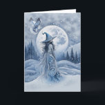 Winter Solstice Yule Folk Art Inspired Witchy Lady Card<br><div class="desc">Winter Solstice card with a pretty folk art type witchy woman and owl in a full moon with snow and trees. It has a mystical vintage kind of feel to it for the magical yule.</div>