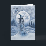 Winter Solstice Yule Folk Art Inspired Witchy Lady Card<br><div class="desc">Winter Solstice card with a pretty folk art type witchy woman and owl in a full moon with snow and trees. It has a mystical vintage kind of feel to it for the magical yule.</div>