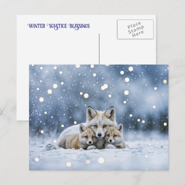 Winter Solstice Yule Foxes in Snow Holiday Postcard (Front/Back)