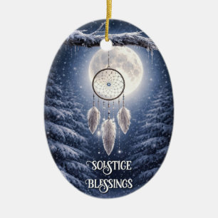 Winter Solstice Yule Inspired Dreamcatcher Ceramic Tree Decoration