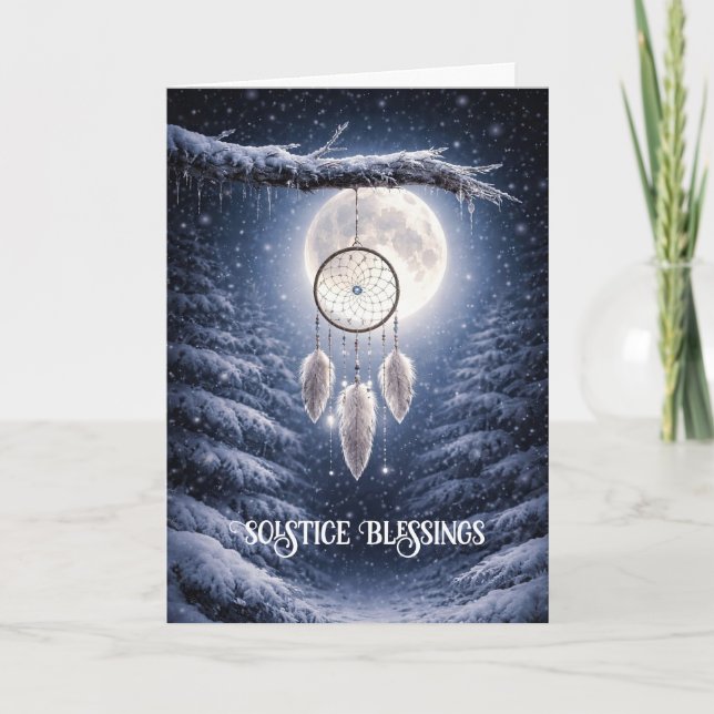 Winter Solstice Yule Native American Dream Catcher Card (Front)