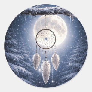 Winter Solstice Yule Pretty Dreamcatcher Snow Classic Round Sticker