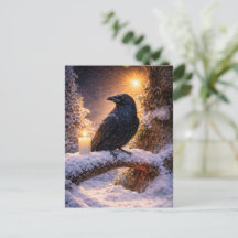 Winter Solstice Yule Raven and Snow