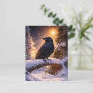 Winter Solstice Yule Raven and Snow Holiday Postcard