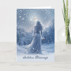 Winter Solstice Yule Snow and Moon Stars Blessing  Card