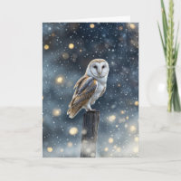 Winter Solstice Yule with Beautiful Owl with Snow 