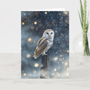 Winter Solstice Yule with Beautiful Owl with Snow  Card