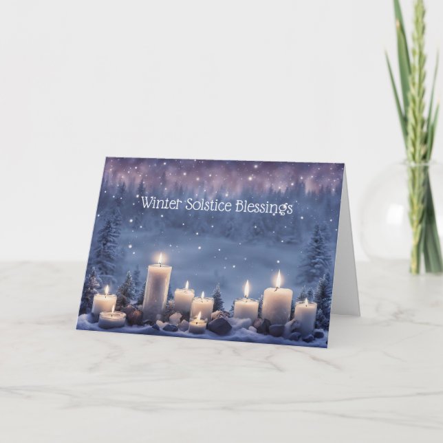 Winter Solstice Yule with Candles in the Snow Card (Front)