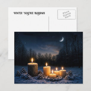 Winter Solstice Yule with Candles in the Snow  Holiday Postcard