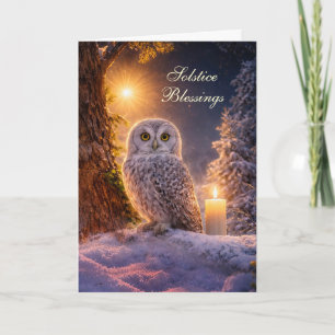 Winter Solstice Yule with Owl Snow and Candle Card