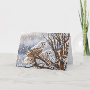 Winter Solstice Yule with Owls in the Snow  Card