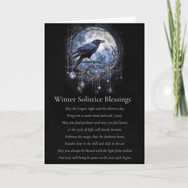 Winter Solstice Yule with Raven Moon and Crystals  Card (Front)