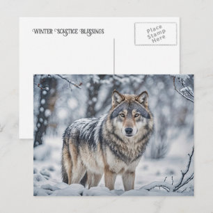 Winter Solstice Yule Wolf in Snow Wildlife Holiday Postcard