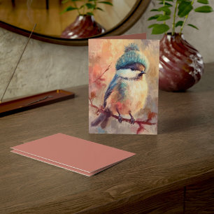 Winter Songbird in Knit Hat   Ash Greeting Card