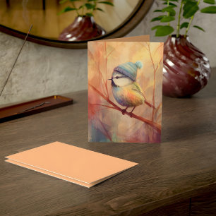 Winter Songbird in Knit Hat   Wax Flower Greeting Card
