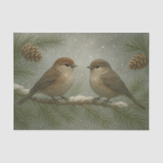 Winter Songbirds on a Snowy Branch Tissue Paper