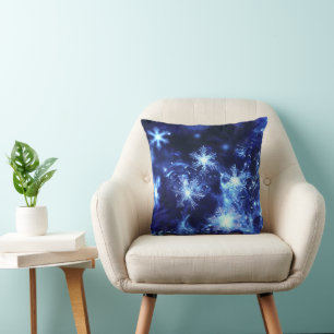 Winter Sparkle Blue Snowflakes Cushion