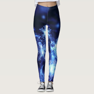 Winter Sparkle Blue Snowflakes Leggings