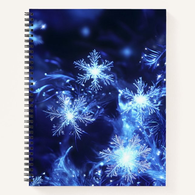 Winter Sparkle Blue Snowflakes Notebook (Front)