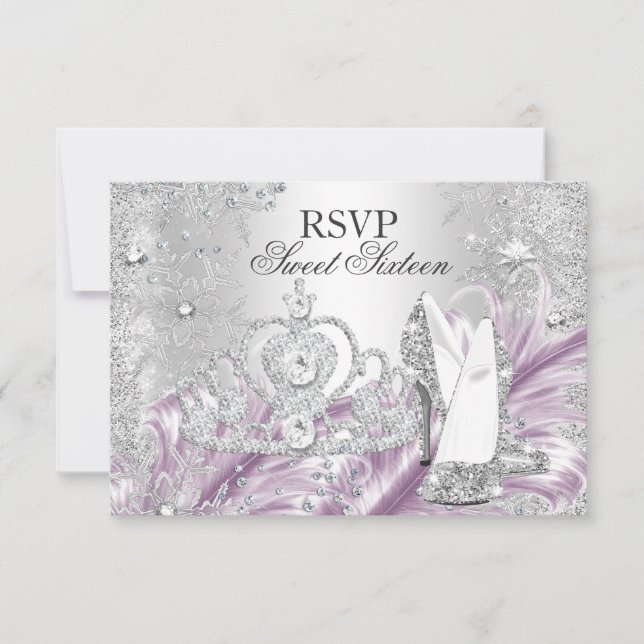 Winter Sparkle Snowflake Pink Sweet 16 RSVP (Front)