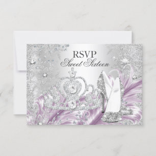 Winter Sparkle Snowflake Pink Sweet 16 RSVP Card