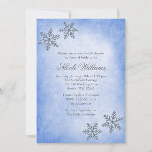 Winter Sparkle Snowflakes Blue Bridal Shower Invitation