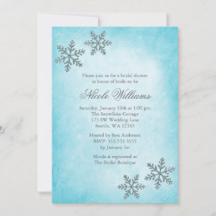 Winter Sparkle Snowflakes Teal Bridal Shower Invitation