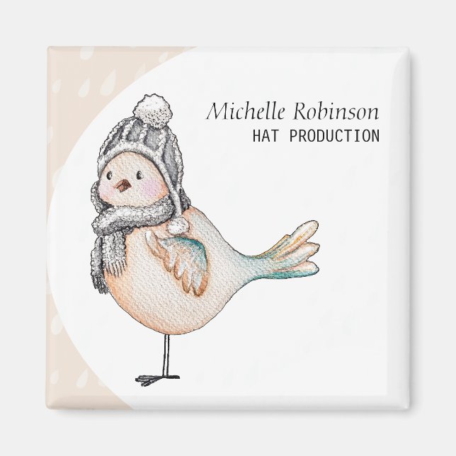 Winter Sparrow Hat Production Monogrammed Magnet (Front)