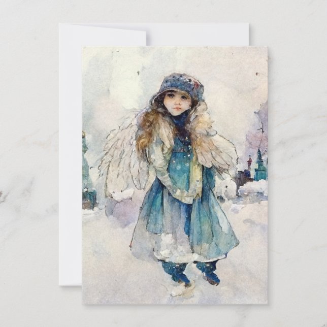 Winter Spirit Watercolor Angel Art Card (Front)