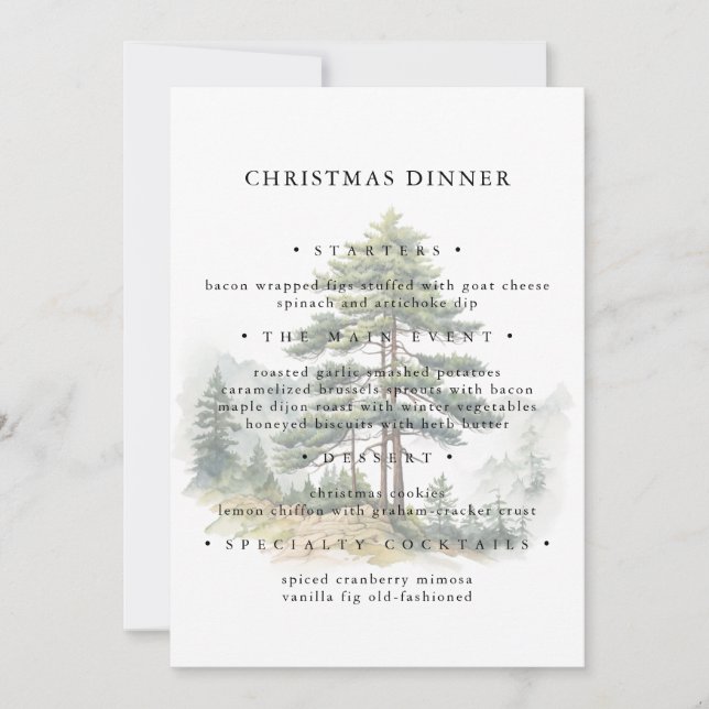 Winter Splendour Christmas Tree Holiday Menu Invitation (Front)