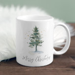 Winter Splendour Merry Christmas Coffee Mug<br><div class="desc">Designed to match our Winter Splendour holiday party collection,  this festive and elegant mug features your custom text (shown with "Merry Christmas") topped by a watercolor pine tree in muted hunter green with golden stars.</div>