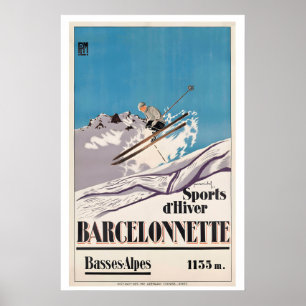 Winter Sport in Barcelonnette France Vintage Ski Poster