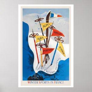 Winter Sport in France Jura Pyrenees Auvergne Poster