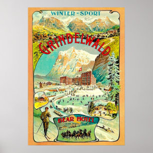 Winter sport in Grindelwald, Switzerland, mosaic Poster