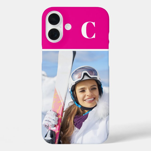 Winter Sport Photo Monogrammed Hot Pink Case-Mate iPhone Case (Back)