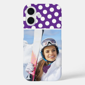 Winter Sport Photo Royal Purple White Polka Dot iPhone 16 Case