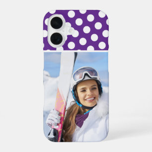 Winter Sport Photo Royal Purple White Polka Dot iPhone 16 Case