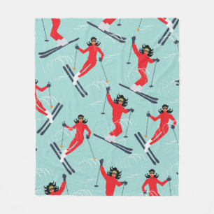 Winter sport seamless pattern. Young beautiful wom Fleece Blanket