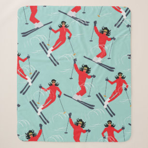 Winter sport seamless pattern. Young beautiful wom Sherpa Blanket