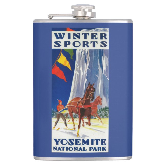 Winter Sports at Yosemite PosterYosemite, CA Hip Flask (Front)