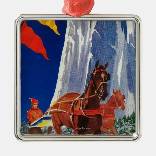 Winter Sports at Yosemite PosterYosemite, CA Metal Tree Decoration (Front)