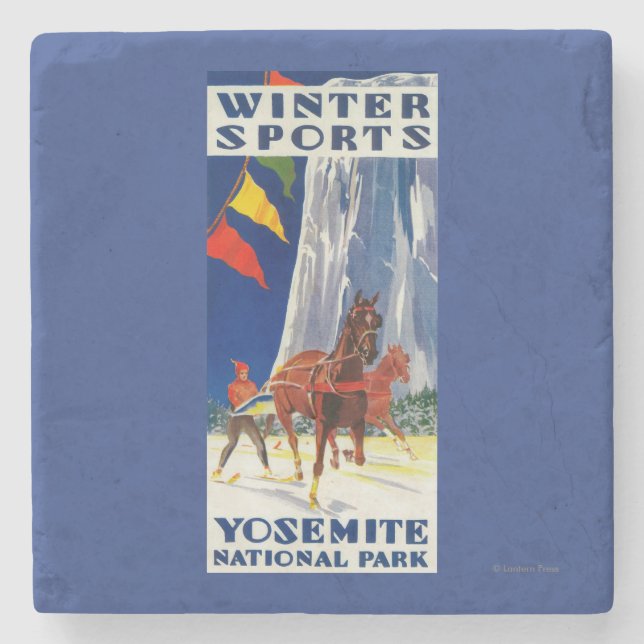 Winter Sports at Yosemite PosterYosemite, CA Stone Coaster (Front)
