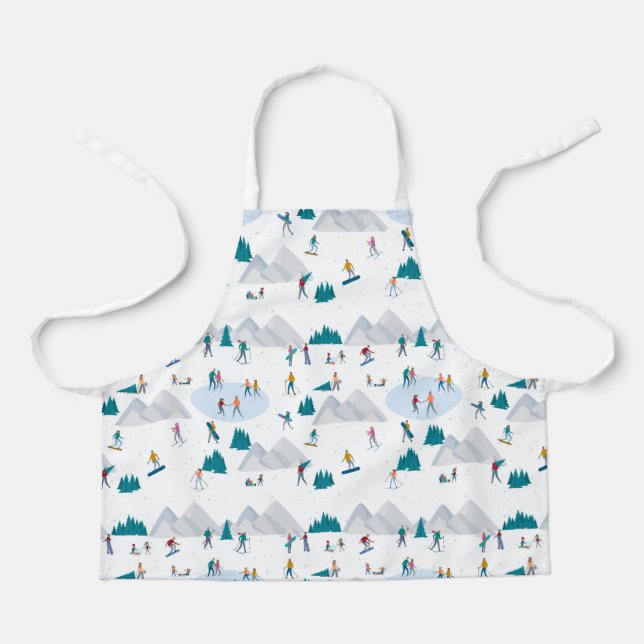 Winter Sports Holiday Fun Pattern Apron (Front)