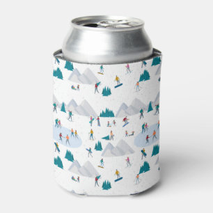 Winter Sports Holiday Fun Pattern Can Cooler