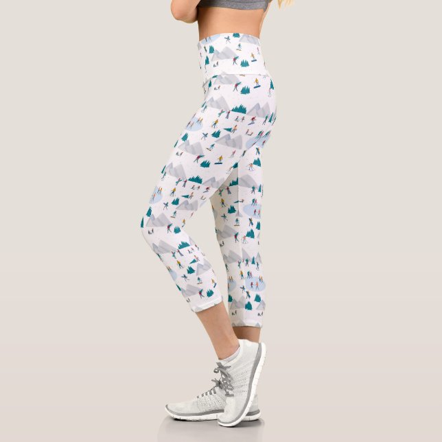 Winter Sports Holiday Fun Pattern Capri Leggings (Left)