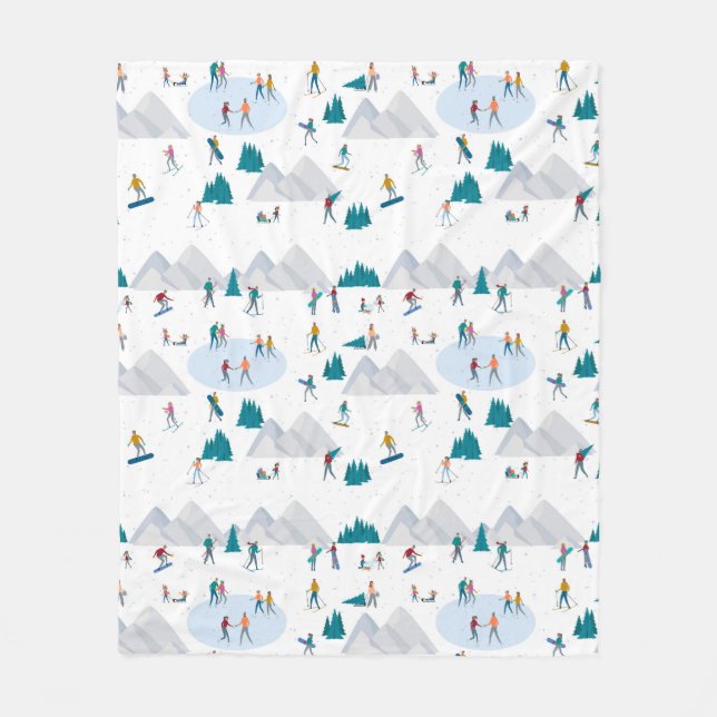 Winter Sports Holiday Fun Pattern Fleece Blanket (Front)