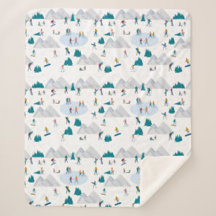 Winter Sports Holiday Fun Pattern Sherpa Blanket